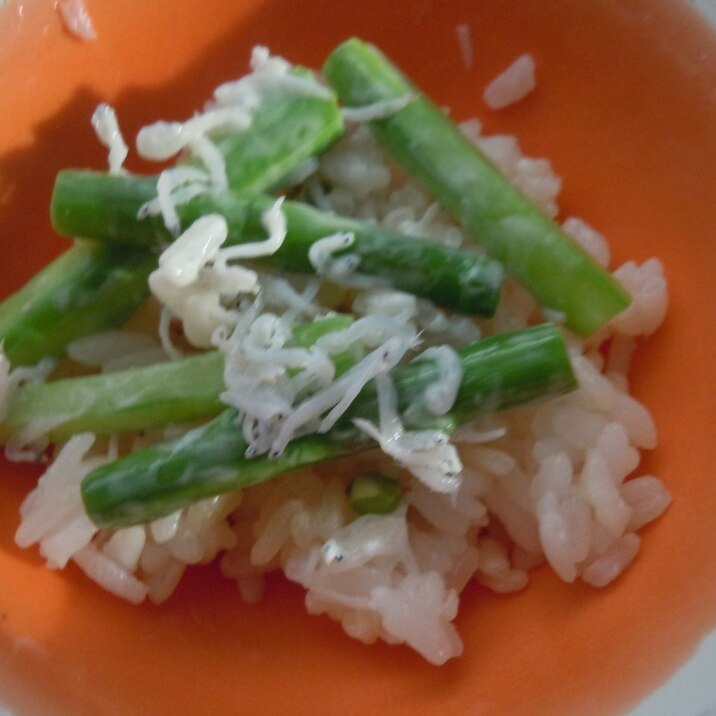 だしご飯で☆アスパラとしらす丼